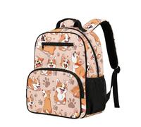 COEQINE Sac à dos pour filles de 4 à 6 ans avec porte-bouteille d'eau, sac à dos léger pour garçons pour la maternelle, 34,2 cm, Corgi orange mignon