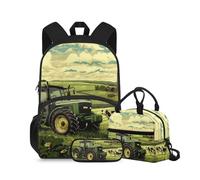 COEQINE Sac à dos tracteur vert pour garçons de 4 à 6 ans, sac à livres pour enfants d'âge préscolaire primaire avec boîte à déjeuner, lot de 3 sacs d'école pour garçons de 4 à 6 ans, Animal Axolotl