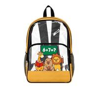 COEQINE Sac à dos transparent robuste pour école enfants garçons sac à livres pour école transparent confortable à porter toute la journée, Animaux mathématiques sur jaune