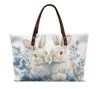COEQINE Sac à main en cuir avec motif lapin pour femme - Motif œufs de Pâques - Sac à main à bandoulière, Paire de lapins bleu clair, Large