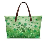 COEQINE Sac à main en cuir pour femme - Grand sac à main vintage pour femme - Sac fourre-tout de voyage à bandoulière, Green St Pa Tricks Lucky Leaves, Large