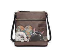 COEQINE Sac à main en cuir pour femme - Grand sac fourre-tout - Sac à bandoulière en cuir, Chat Chien Marron