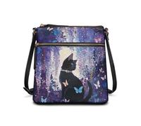 COEQINE Sac à main en cuir pour femme - Grand sac fourre-tout - Sac à bandoulière en cuir, Chat Galaxie Violet