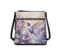 COEQINE Sac à main en cuir pour femme - Grand sac fourre-tout - Sac à bandoulière en cuir, Colibri floral violet