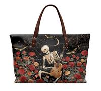 COEQINE Sac à main gothique en cuir pour femme, sac à main pour femme, sac de week-end, sport, gym, Squelette floral lune, Large