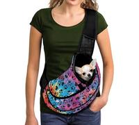 COEQINE Sac de promenade pour chien - Sac à bandoulière pour animal domestique - Motif empreintes de pattes - Sangle à crochet réglable et fermeture éclair - Mains libres - Fermeture éclair de