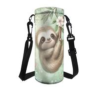COEQINE Sac de transport isotherme en néoprène de 1 000 ml avec bandoulière réglable, pochette pour l'école en acier inoxydable/verre/plastique, paresseux mignon
