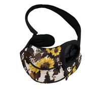 COEQINE Sac de transport mains libres motif tournesol vache marron vue de face pour chat Sangle réglable pour petits chats