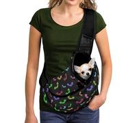 COEQINE Sac de transport pour petits chiens - Motif chauve-souris arc-en-ciel - Décoration de fête d'été pour femme - Mains libres - Sac de voyage réversible pour animal domestique - Design doux et