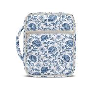 COEQINE Sac fourre-tout matelassé bohème à motif floral pour femme avec poche - Bleu et blanc - Poches de rangement à fermeture éclair - Cadeau chrétien pour maman, fille, grand-mère, 27 x 21 x 5,5 cm