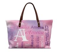 COEQINE Sac fourre-tout personnalisé en cuir en vrac pour femmes Sac à main Hobo personnalisé Sac à main sous les bras Nom personnalisé, Lettre initiale rose violet nom personnalisé, Large