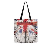COEQINE Sac fourre-tout réutilisable et pliable sur le thème du drapeau avec pochette pour courses et trajets quotidiens, Britain the London Eye