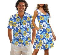 COEQINE Tenues de croisière assorties pour couples - Robe midi sans manches avec poches et chemises de plage de vacances - Pour homme et femme - Tailles XS à 4XL