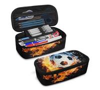 COEQINE Trousse à crayons bleue pour garçons de 8 à 12 ans, Ballon de feu 3D brûlant de football et de l'eau, Taille unique, Organiseur de sac