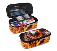 COEQINE Trousse à crayons bleue pour garçons de 8 à 12 ans, Ballon de football 3D brûlant avec de l'eau, Taille unique, Organiseur de sac