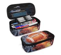 COEQINE Trousse à crayons bleue pour garçons de 8 à 12 ans, Ballon de football 3D Fire Rugby, Taille unique, Organiseur de sac