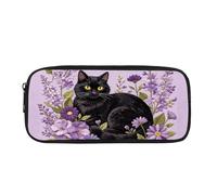 COEQINE Trousse à crayons de grande capacité avec fermeture éclair pour étudiants, pour l'école, le bureau, Chat Noir Lavande Papillon Violet, One Size, Organiseur de sac