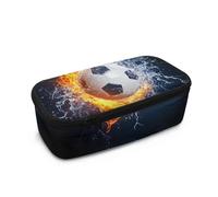 COEQINE Trousse à crayons pour garçons avec imprimé ballon de football, sac de rangement pour enfants, école secondaire, sac de rangement haute capacité avec poignées, Ballon de football flamme cool