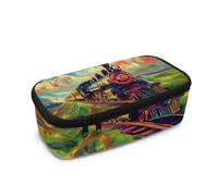 COEQINE Trousse à crayons pour garçons avec imprimé ballon de football, sac de rangement pour enfants, école secondaire, sac de rangement haute capacité avec poignées, Camion de train rétro, Taille