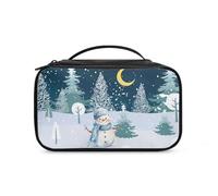 COEQINE Trousse de maquillage de Noël pour femme - Grande trousse de toilette esthétique, Bonhomme de neige et lune bleu nuit, Trousse de toilette