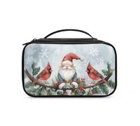 COEQINE Trousse de maquillage de Noël pour femme - Grande trousse de toilette esthétique, Nain de Noël et cardinal, Trousse de toilette