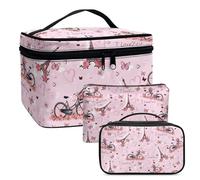 COEQINE Trousse de toilette de voyage rose pour femme, lot de 3 trousses de toilette avec imprimé cœur pour la Saint-Valentin, Tour Eiffel rose I Love Your, Trousse de toilette