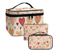 COEQINE Trousse de toilette de voyage rose pour femme, lot de 3 trousses de toilette avec imprimé cœur pour la Saint-Valentin, Charmant cœur beige, Trousse de toilette