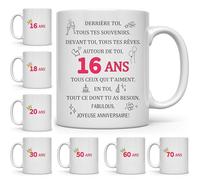 COEROW Tasse d'Anniversaire 16 18 20 30 50 60 70Ans, Mug en Céramique avec Message Inspirant, Cadeau Joyeux Anniversaire, Blanc (16)