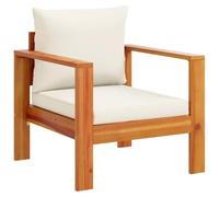 Coespram Fauteuil de jardin en bois d'acacia massif avec coussin | Chaise en bois complémentaire pour terrasse et jardin, rembourrage épais avec housse amovible, charge jusqu'à 110 kg.