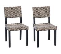 Coespram Kubu Lot de 2 chaises de salle à manger en rotin noir délavé | Les chaises tissées à la main en rotin et bois d'acajou apportent une élégance intemporelle à votre cuisine ou votre salon.