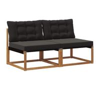 Coespram Lot de 2 canapés centraux d'extérieur en bois d'acacia massif et | Assises modulaires en bois d'acacia avec coussins noirs pour des heures confortables sur le balcon, la terrasse ou le jardin.