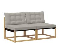 Coespram Lot de 2 canapés centraux d'extérieur en bois massif d'acacia et | Ensemble de meubles de jardin élégant 2 places en bois pour balcon, terrasse et jardin avec coussins doux