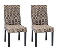 Coespram Lot de 2 chaises de salle à manger en rotin et bois d'acajou Noir | Le rotin naturel tissé à la main rencontre un cadre en acajou solide. Convient pour la salle à manger