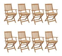 Coespram Lot de 8 chaises de jardin pliantes en bois d'acacia massif avec | Chaises de terrasse peu encombrantes en bois véritable traité avec coussins de siège beige avec sangles de maintien pratiques
