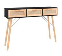 Coespram Table console noire 105 x 30 x 75 cm en rotin avec 3 tiroirs | Élégante table d'appoint au design scandinave avec rotin naturel pour salon et chambre à coucher.