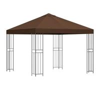Coespram Tonnelle de jardin 3 x 3 m marron cadre en acier double toit | Tente de jardin stable avec toit de ventilation à deux niveaux et évacuation de la pluie pour des heures de détente sur la