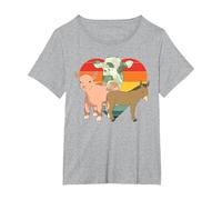 Coeur Campagne Chèvre Âne Vache Retro Animal De La Ferme T-Shirt, Femme Grandes Tailles, Gris Chiné, 5X