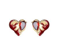 Coeur craquelé, zircon, vin rouge, zircon, boucles d'oreilles d'amour, or rouge, couleur, texture liquide, texture cassée, boucles d'oreilles rétro doux et cool