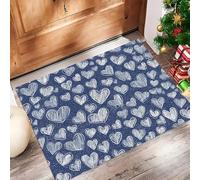 Coeur d'amour Blanc Paillasson Interieur Entree 60 X 90 Cm, Gribouillages Dessinés La Main Tapis D'Entrée Antidérapant Lavable en Machine, Tapis Sol Absorbantes Bleu Marine pour Chien,Porte,Couloir