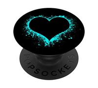 Coeur d'amour noir turquoise vert bleu cadeau Saint Valentin PopSockets Support et Grip pour Smartphones et Tablettes