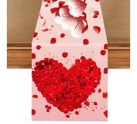 Coeur d'amour Rouge Chemin de Table, Pétales de Rose Ballons Chemin de Table de Saint Valentin, Rectangulaire Chemin de Table Décoration pour Noël Fête Mariage Anniversaire, Ligne Lavable, 14x72