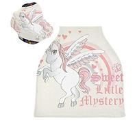 Coeur De Licorne Aile Volante Blanche Housse de Canopée pour Poussette,Siège de Voiture pour Bébé Dais Siège Auto Couverture D'Allaitement Pare-Soleil Respirant Extensible pour Bébé