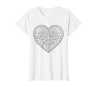 Coeur de Mandala à Peindre soi-même T-Shirt Graphique avec Valeur, Femme, Blanc, M