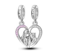 Coeur de soeurs - fabrication d'une breloque pendentif combinée, breloque de bracelet en perles, adaptée aux bracelets de 3 mm à 4,5 mmKTC1139