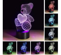 Coeur D'ours Lampes De Table Pour Animaux De Bureau Veilleuses Smart Touch & Télécommande 7 Couleur 3d Led Illusion Lampe Pour Enfants Enfants Femmes Nouvel An Cadeau De Noël[Vei9272459]