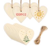 Coeur en Bois avec Trou, 120 Pièces de Décoration Forme de Petit Coeur, 40 mm Tranches de Cœur avec 10m de Corde de Jute pour Bricolage, Mariage, Livre D'or