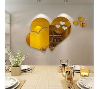 Coeur forme miroir autocollant mural 3D Art sticker mural amovible miroir autocollant mural pour la décoration de la maison Déco Chambre Adulte (Gold, One Size)