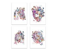Coeur Humain Cerveau Foie Organe Anatomie Toile Tableau Peinture MéDecine Anatomique Affiche Vintage Fleur Tableaux Clinique Murale Art Decoration 30x40cmx4 Sans Cadre
