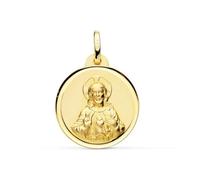 coeur Médaille de Jésus en or 9 carats avec lunette lisse de 20 mm. Gravure incluse dans le poids - Personnalisable - GRAVURE INCLUSE DANS LE PRIX