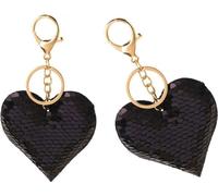 Coeur Paillettes Porte-clés double face Argent Noir